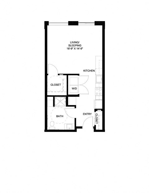 Floor plan for studio, 1 bath, 563 sqft